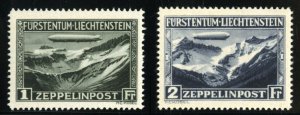 Liechtenstein #C7-8 Cat$210, 1931 Zeppelin, set of two, lightly hinged