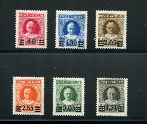 VATICAN CITY 1934 PROVISIONALS SCOTT #35/40 40c ON 80c  WIDE OVP'T  MINT HINGED  