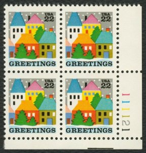 #2245 22c Christmas: Greetings, Plt Blk [111121 LR], Mint **ANY 4=FREE SHIPPING*