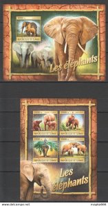 2016 Guinea Fauna Wild Animals Elephants 1Kb+1Bl ** St109