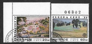 SD)1977 CYPRUS  STAMPS EUROPE CEPT ISSUE, LANDSCAPES, 2 CTO STAMPS