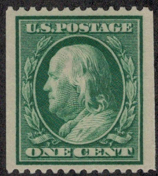 US # 385 SCV $140. 1c Coil, VF/XF mint never hinged, fresh color, nice stamp,...