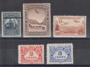 Newfoundland Sc 127/J3 MLH. 1920-46 issues, 5 different