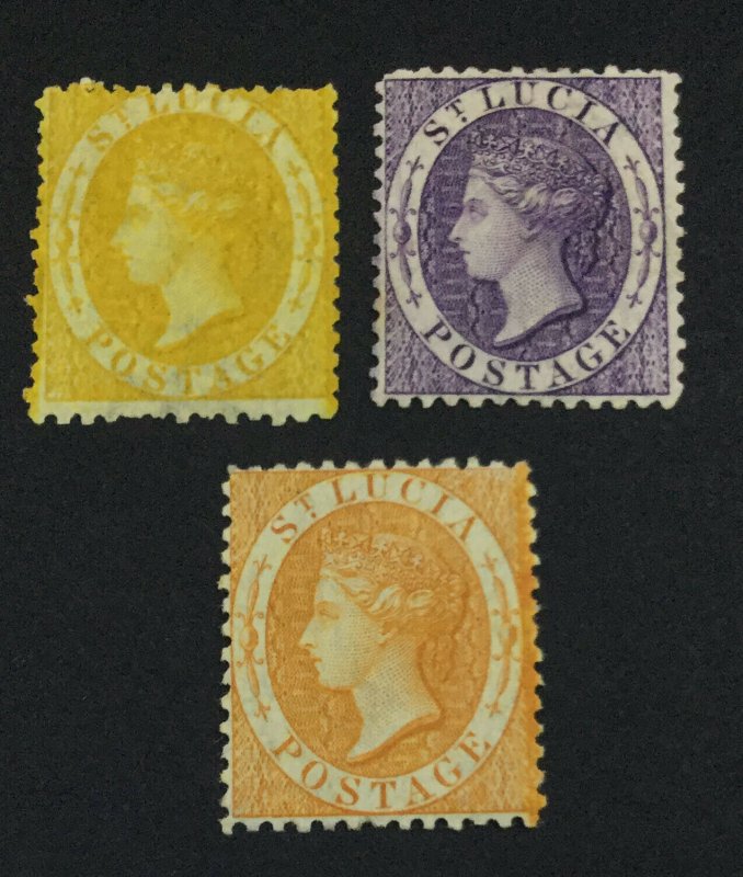 MOMEN: ST LUCIA SG #12x,13,14c CROWN CC P12.5 MINT OG H £535 LOT #60943