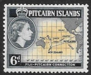 PITCAIRN ISLANDS SG24 1957 6d PALE BUFF & INDIGO MNH 