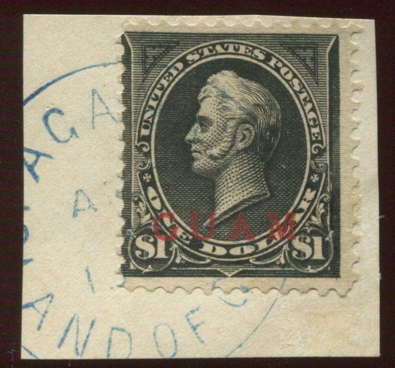 GUAM  12  Overprint Used Stamp on Piece with Blue Round Date Cancel BX2063