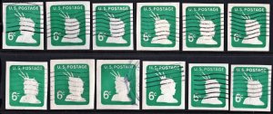 U551 6¢ Statue of Liberty Cut Square (1968) Used Lot of 12