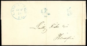 1847 Stampless W/ Blue LANCASTER, Pa. SEP 10 CDS, Matching R H/S & 5 P-mark!