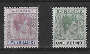 BAHAMAS  1938 Chalky Paper 5/- & £1 GVI definitives - 70632