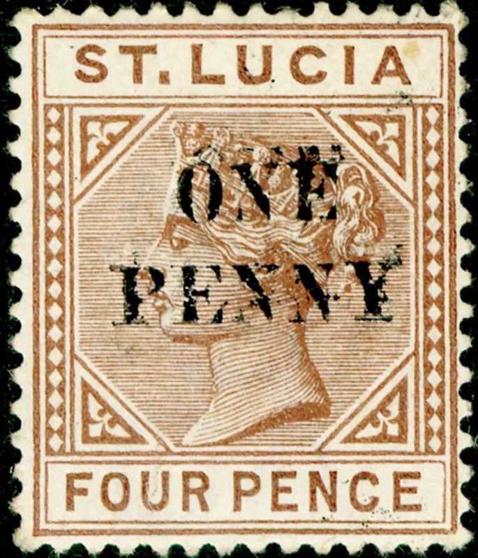 ST. LUCIA SG55a, 1d on 4d brown, M MINT. Cat £250. SURCH DOUBLE.