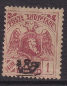 1920 Albania post horn overprint 1 franc issue MMH Sc# 134 CV: $12.50