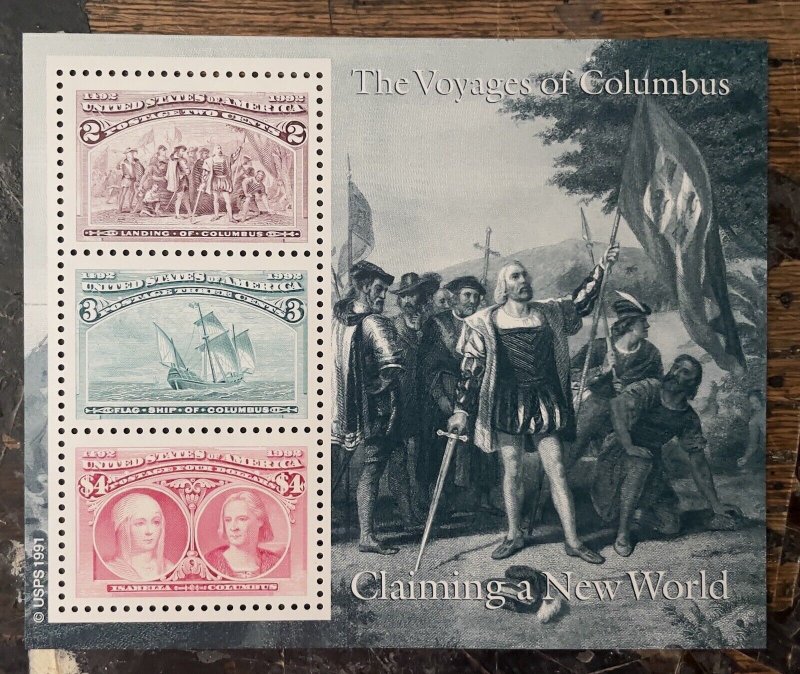 Scott #2624-29, 500th Anniversary of Columbus Souvenir Sheets, orig envelope, NH