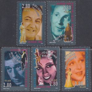 FRANCE Sc# B656-61 CPL MNH SET of 5 - VARIOUS STAGE and SCREEN PERSONALITIES