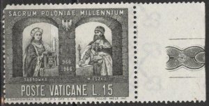 Vatican City 433 (mh, dg, pulled corner) 15L Polish millenium, black (1966)