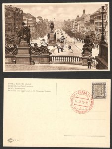 CZECHOSLOVAKIA - POSTCARD - PRAGUE-THE UPPER PART OF St. WENCESLA'S SQUARE-1939.