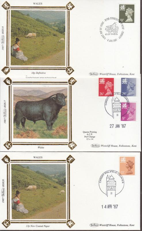 1987 CHANGED DEFINITES WALES BENHAM FDC'S BSR14,17 AND BSR20