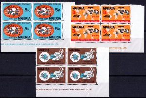 Nigeria 1974 Sc#321/323 UPU CENTENARY/SHIP/TRAIN Block of 4 MNH