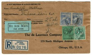 Antigua 1934 St. Johns cancel on registered, airmail cover to the U.S.