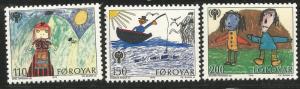 FAROE ISLANDS 45-47, MNH, C/SET OF 3 STAMPS, CHILDREN'S DRAWINGS, INTERNATION...