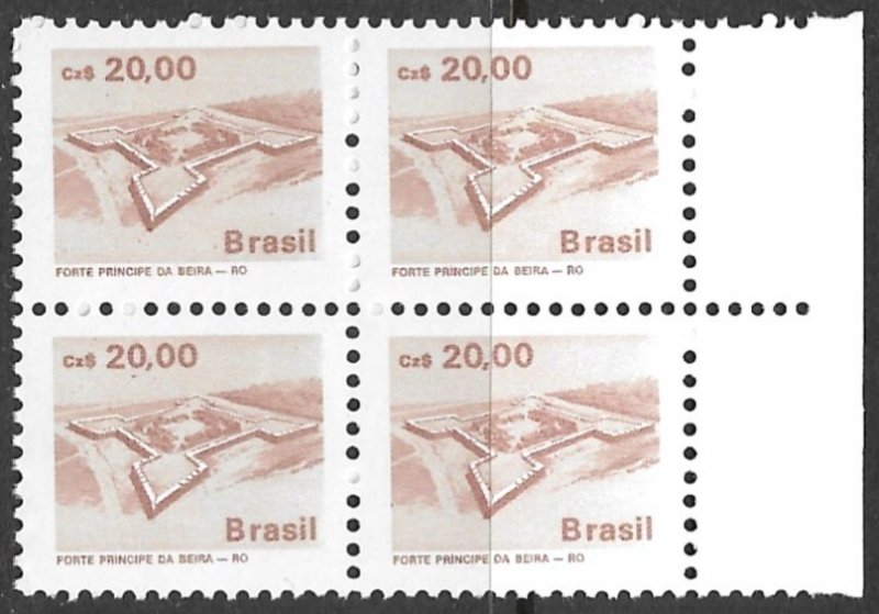 BRAZIL 1986-88 20cz Architecture Series Block of 4 Scott No. 2069 MNH