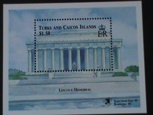 TURKS & CAICOS ISLANDS- LINCOLN MEMORIAL HALL-MNH- S/S-VF WE SHIP TO WORLDWIDE