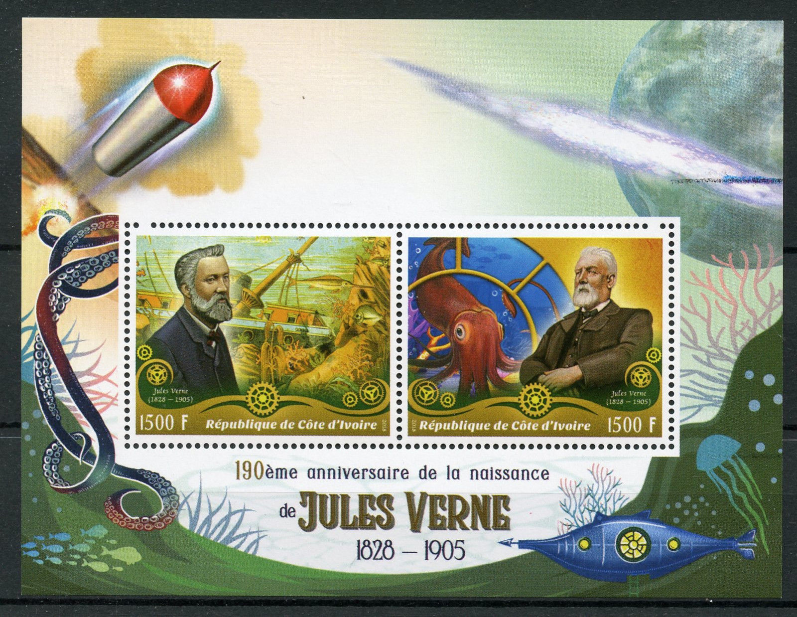 Ivory Coast 18 Mnh Jules Verne 2v M S Ships Space Writers Literature Stamps Africa Ivory Coast Stamp Hipstamp