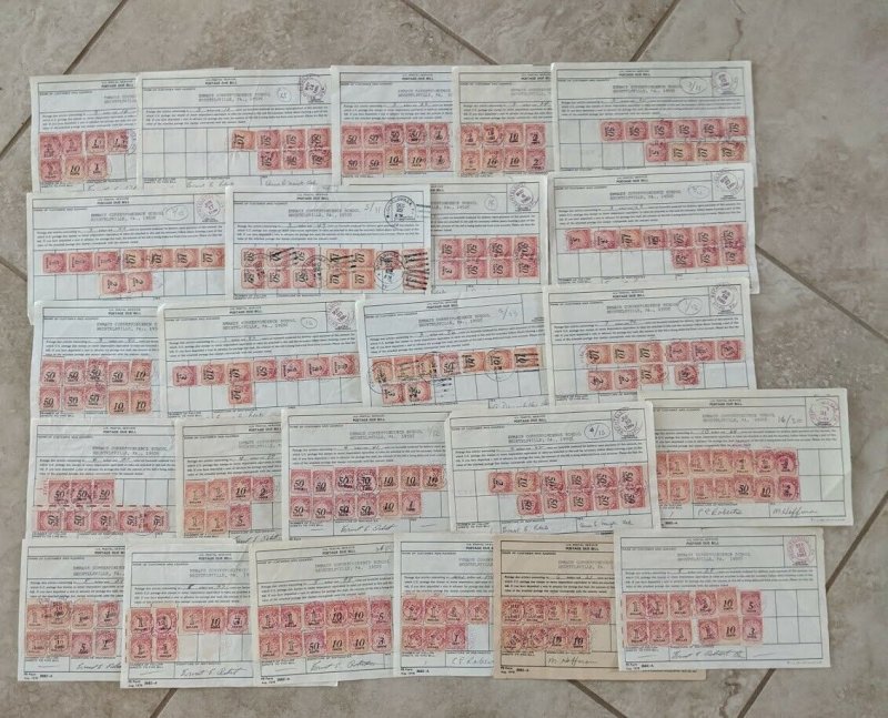 48 Different Amount 99ct to 10.64 Postage Due Bill.USPS 1976 Form 3582-A Emmaus