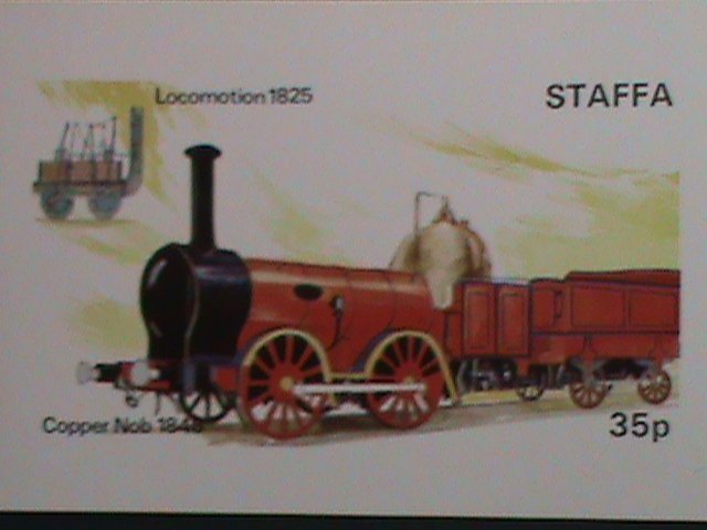 ​STAFFA-SCOTLAND- LOCOMOTION 1825 & COPPER NOB 1845--IMPERF :MNH S/S SHEET-VF