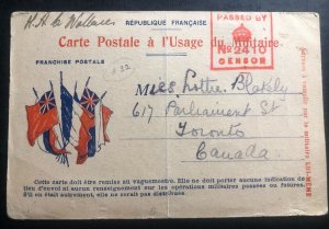 1910s Canadian Army In France Censored Postcard Cover To Toronto Canada