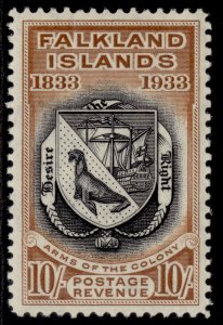 FALKLAND ISLANDS GV SG137, 10s black & carmine, VLH MINT. Cat £850.