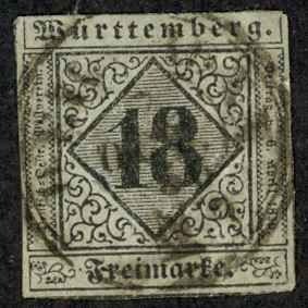 Germany Wurttemberg Sc# 6 Used 1852 18kr Numeral