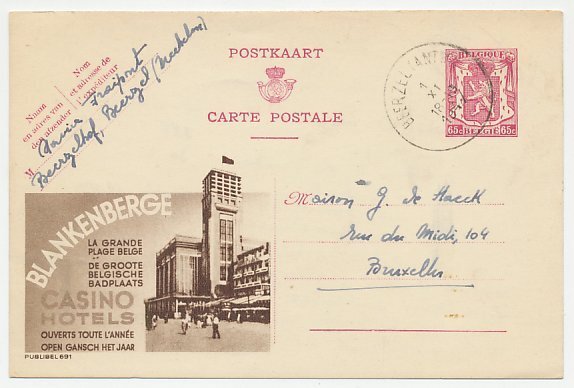 Publibel - Postal stationery Belgium 1947 Casino - Blankenberge