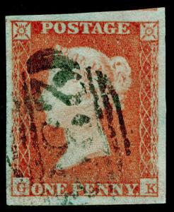 Sg8, 1d red-brown PLATE 93, FINE used. Cat £40. 4 MARGINS. GK