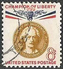 US SC 1160 - Ignacy Jan Paderewski Champions of Liberty - Used - 1960