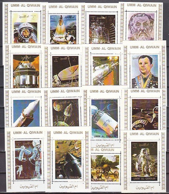 Umm Al Qiwain, Mi cat. 1082-1097C. History of Space Flight.16 White s/sheets.