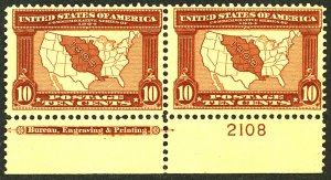 U.S. #327 MINT PL# PAIR OG LH