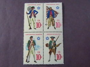 U.S.# 1565-1568(1568a)-MINT NEVER/HINGED--BLOCK OF 4--COLONIAL UNIFORMS-1975