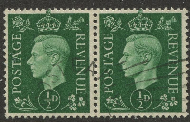 Great Britain - Scott 235 - KGVI Definitive -1937 -FU -Horiz.Pair of 1/2p Stamp