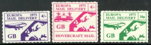 GREAT BRITAIN 1971 STRIKE POST EUROPA AIRPLANE HOVERCRAFT SHIP MAP Label Set MNH