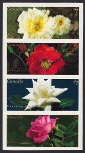 ROSES * CUT from Booklet BK245 = Canada 2001 #1911-1914 MNH Stamps, Strip of 4