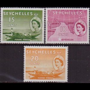 SEYCHELLES 1954 - Scott# 177-9 Fishing Canoe Etc. 15-20c NH