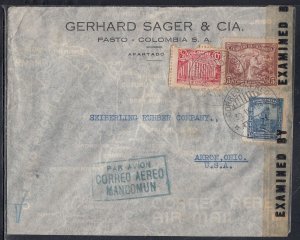 Colombia - Sep 30, 1944 Censored Air Mail Cover to States