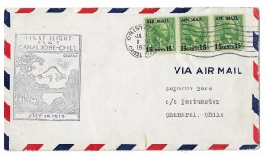 Cristobal, Canal Zone to Chile 1929 FAM 9 First Flight Cover Scott C1 Strip of 3