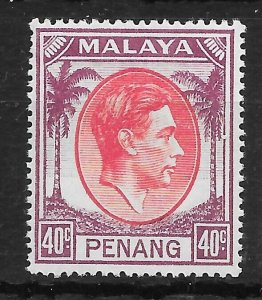 MALAYA PENANG SG18 1949 40c RED & PURPLE MNH