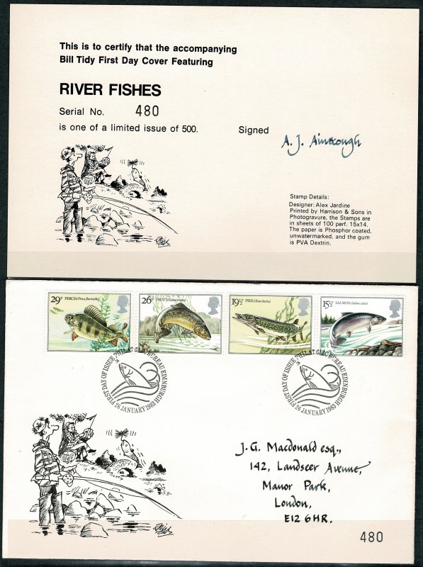 GREAT BRITAIN 1983 QE II F.D.C. FISHES SG1207-1210 By BILL TIDY LIMITED to 500