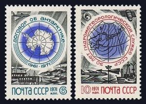 Russia 3859-3860, MNH. Antarctic Treaty, Soviet Meteorological service, 1971