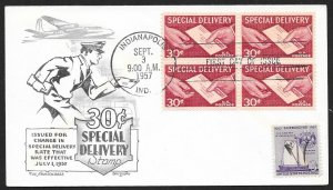 UNITED STATES FDC 30¢ Special Delivery BLOCK of 4 1957 Aristocrats