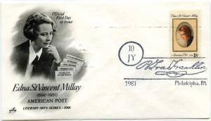 1926 Edna St Vincent Millay ArtCraft, U/O B Free Philadelphia, PA, FDC