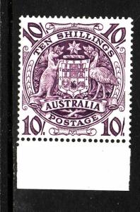 Australia-Sc.#219-unused light hinged 10sh red vio Arms-1949-60-