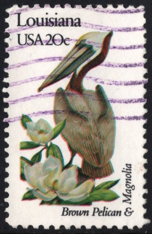SC#1970 20¢ State Birds & Flowers: Louisiana; Perf 10½ x 11¼ (1982) Used